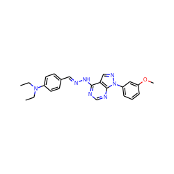 CCN(CC)c1ccc(/C=N/Nc2ncnc3c2cnn3-c2cccc(OC)c2)cc1 ZINC000014946190