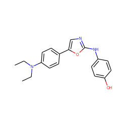 CCN(CC)c1ccc(-c2cnc(Nc3ccc(O)cc3)o2)cc1 ZINC000053224445