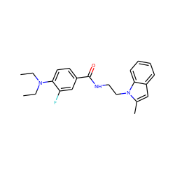 CCN(CC)c1ccc(C(=O)NCCn2c(C)cc3ccccc32)cc1F ZINC000169351832