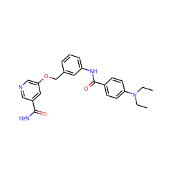 CCN(CC)c1ccc(C(=O)Nc2cccc(COc3cncc(C(N)=O)c3)c2)cc1 ZINC000653859690