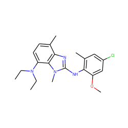 CCN(CC)c1ccc(C)c2nc(Nc3c(C)cc(Cl)cc3OC)n(C)c12 ZINC000653722446