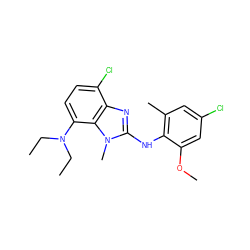 CCN(CC)c1ccc(Cl)c2nc(Nc3c(C)cc(Cl)cc3OC)n(C)c12 ZINC000653719930