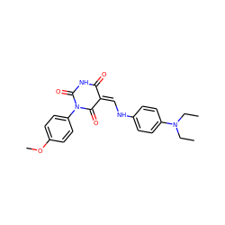 CCN(CC)c1ccc(N/C=C2/C(=O)NC(=O)N(c3ccc(OC)cc3)C2=O)cc1 ZINC000002303198