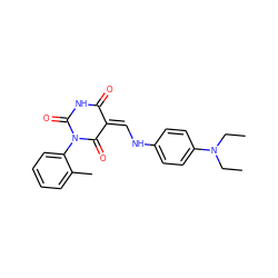 CCN(CC)c1ccc(N/C=C2/C(=O)NC(=O)N(c3ccccc3C)C2=O)cc1 ZINC000002236639