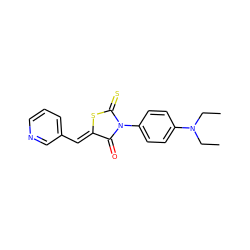 CCN(CC)c1ccc(N2C(=O)/C(=C/c3cccnc3)SC2=S)cc1 ZINC000001743303