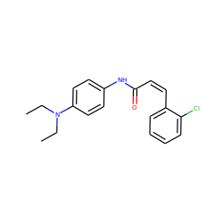 CCN(CC)c1ccc(NC(=O)/C=C\c2ccccc2Cl)cc1 ZINC000013483134