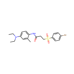 CCN(CC)c1ccc(NC(=O)CCS(=O)(=O)c2ccc(Br)cc2)c(C)c1 ZINC000002940583