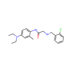 CCN(CC)c1ccc(NC(=O)CNCc2ccccc2Cl)c(C)c1 ZINC000004895380