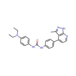 CCN(CC)c1ccc(NC(=O)Nc2ccc(-c3ccnc4[nH]nc(C)c34)cc2)cc1 ZINC001772643305