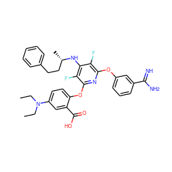 CCN(CC)c1ccc(Oc2nc(Oc3cccc(C(=N)N)c3)c(F)c(N[C@@H](C)CCc3ccccc3)c2F)c(C(=O)O)c1 ZINC000028525370