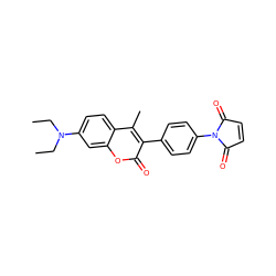 CCN(CC)c1ccc2c(C)c(-c3ccc(N4C(=O)C=CC4=O)cc3)c(=O)oc2c1 ZINC000002555132