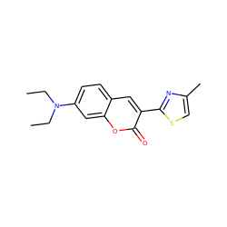 CCN(CC)c1ccc2cc(-c3nc(C)cs3)c(=O)oc2c1 ZINC000003177591