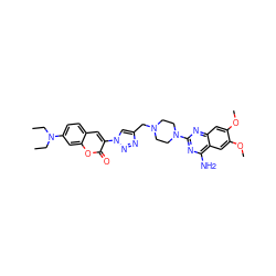 CCN(CC)c1ccc2cc(-n3cc(CN4CCN(c5nc(N)c6cc(OC)c(OC)cc6n5)CC4)nn3)c(=O)oc2c1 ZINC000473123008