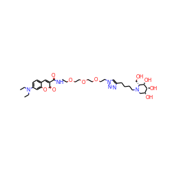 CCN(CC)c1ccc2cc(C(=O)NCCOCCOCCOCCn3cc(CCCCN4C[C@H](O)[C@@H](O)[C@H](O)[C@H]4CO)nn3)c(=O)oc2c1 ZINC001772651619