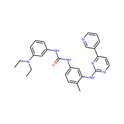 CCN(CC)c1cccc(NC(=O)Nc2ccc(C)c(Nc3nccc(-c4cccnc4)n3)c2)c1 ZINC000028456335