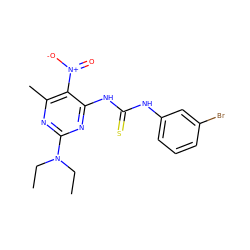 CCN(CC)c1nc(C)c([N+](=O)[O-])c(NC(=S)Nc2cccc(Br)c2)n1 ZINC000103168773