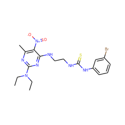 CCN(CC)c1nc(C)c([N+](=O)[O-])c(NCCNC(=S)Nc2cccc(Br)c2)n1 ZINC000040420419