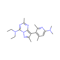 CCN(CC)c1nc(C)nc2c(-c3c(C)cc(N(C)C)nc3C)c(C)nn12 ZINC000040408029