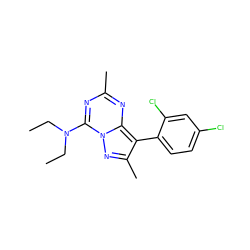 CCN(CC)c1nc(C)nc2c(-c3ccc(Cl)cc3Cl)c(C)nn12 ZINC000013804971