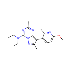 CCN(CC)c1nc(C)nc2c(-c3ccc(OC)nc3C)c(C)nn12 ZINC000040914733