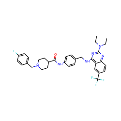 CCN(CC)c1nc(NCc2ccc(NC(=O)C3CCN(Cc4ccc(F)cc4)CC3)cc2)c2cc(C(F)(F)F)ccc2n1 ZINC000145947183