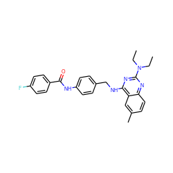 CCN(CC)c1nc(NCc2ccc(NC(=O)c3ccc(F)cc3)cc2)c2cc(C)ccc2n1 ZINC000141824087