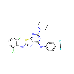 CCN(CC)c1nc(Nc2ccc(C(F)(F)F)cc2)c2nc(Nc3c(Cl)cccc3Cl)sc2n1 ZINC000044387173