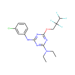 CCN(CC)c1nc(Nc2cccc(Cl)c2)nc(OCC(F)(F)C(F)F)n1 ZINC001772635592