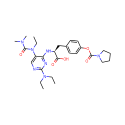 CCN(CC)c1ncc(N(CC)C(=O)N(C)C)c(N[C@@H](Cc2ccc(OC(=O)N3CCCC3)cc2)C(=O)O)n1 ZINC000096273521