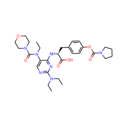 CCN(CC)c1ncc(N(CC)C(=O)N2CCOCC2)c(N[C@@H](Cc2ccc(OC(=O)N3CCCC3)cc2)C(=O)O)n1 ZINC000096273528