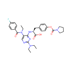 CCN(CC)c1ncc(N(CC)C(=O)c2ccc(F)cc2)c(N[C@@H](Cc2ccc(OC(=O)N3CCCC3)cc2)C(=O)O)n1 ZINC000096273527