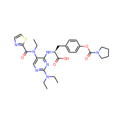 CCN(CC)c1ncc(N(CC)C(=O)c2nccs2)c(N[C@@H](Cc2ccc(OC(=O)N3CCCC3)cc2)C(=O)O)n1 ZINC000096273520