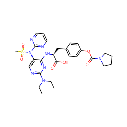 CCN(CC)c1ncc(N(c2ncccn2)S(C)(=O)=O)c(N[C@@H](Cc2ccc(OC(=O)N3CCCC3)cc2)C(=O)O)n1 ZINC000096273514