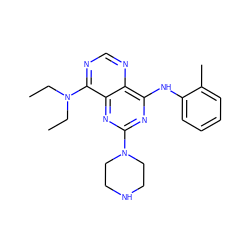 CCN(CC)c1ncnc2c(Nc3ccccc3C)nc(N3CCNCC3)nc12 ZINC000084617993