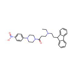 CCN(CCC(=O)N1CCN(c2ccc([N+](=O)[O-])cc2)CC1)CCC1c2ccccc2-c2ccccc21 ZINC000040913363