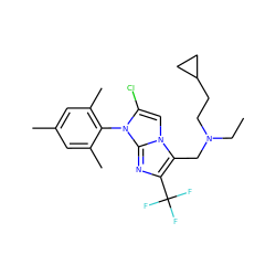 CCN(CCC1CC1)Cc1c(C(F)(F)F)nc2n(-c3c(C)cc(C)cc3C)c(Cl)cn12 ZINC000049124931