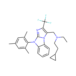 CCN(CCC1CC1)Cc1c(C(F)(F)F)nc2n(-c3c(C)cc(C)cc3C)c3ccccc3n12 ZINC000028463660