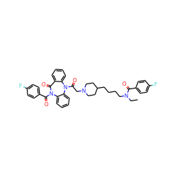 CCN(CCCCC1CCN(CC(=O)N2c3ccccc3C(=O)N(C(=O)c3ccc(F)cc3)c3ccccc32)CC1)C(=O)c1ccc(F)cc1 ZINC000027884593