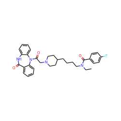 CCN(CCCCC1CCN(CC(=O)N2c3ccccc3NC(=O)c3ccccc32)CC1)C(=O)c1ccc(F)cc1 ZINC000027890057