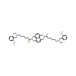 CCN(CCCCCC(=O)N1Cc2ccc3c4c(ccc(c24)C1)CN(C(=O)CCCCCN(CC)Cc1ccccc1OC)C3)Cc1ccccc1OC ZINC000049898688