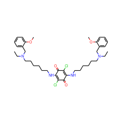 CCN(CCCCCCNC1=C(Cl)C(=O)C(NCCCCCCN(CC)Cc2ccccc2OC)=C(Cl)C1=O)Cc1ccccc1OC ZINC000150541884