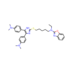 CCN(CCCCCSc1nc(-c2ccc(N(C)C)cc2)c(-c2ccc(N(C)C)cc2)[nH]1)c1nc2ccccc2o1 ZINC000029475708