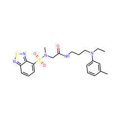 CCN(CCCNC(=O)CN(C)S(=O)(=O)c1cccc2nsnc12)c1cccc(C)c1 ZINC000004035233