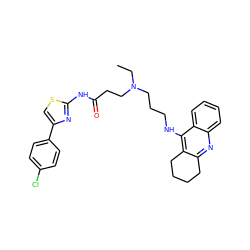 CCN(CCCNc1c2c(nc3ccccc13)CCCC2)CCC(=O)Nc1nc(-c2ccc(Cl)cc2)cs1 ZINC000095579507