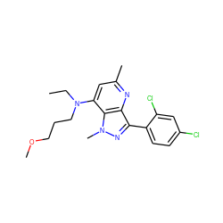 CCN(CCCOC)c1cc(C)nc2c(-c3ccc(Cl)cc3Cl)nn(C)c12 ZINC000013553433