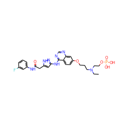 CCN(CCCOc1ccc2c(Nc3cc(CC(=O)Nc4cccc(F)c4)[nH]n3)ncnc2c1)CCOP(=O)(O)O ZINC000043129461