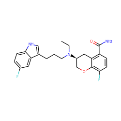 CCN(CCCc1c[nH]c2ccc(F)cc12)[C@@H]1COc2c(F)ccc(C(N)=O)c2C1 ZINC000034801022