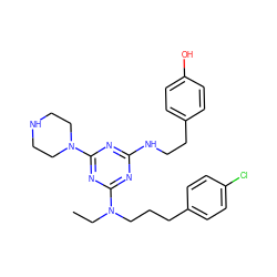 CCN(CCCc1ccc(Cl)cc1)c1nc(NCCc2ccc(O)cc2)nc(N2CCNCC2)n1 ZINC000013492565