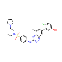 CCN(CCN1CCCC1)S(=O)(=O)c1ccc(Nc2nnc3cc(-c4cc(O)ccc4Cl)cc(C)c3n2)cc1 ZINC000028957655