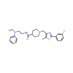 CCN(CCNC(=O)C1CCN(Cc2nc(-c3cccc(Cl)c3)oc2C)CC1)c1ccccc1 ZINC000004056795